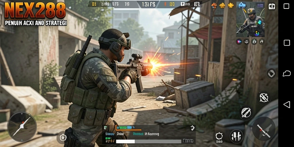Tampilan aksi intens dalam permainan FPS NEX288.