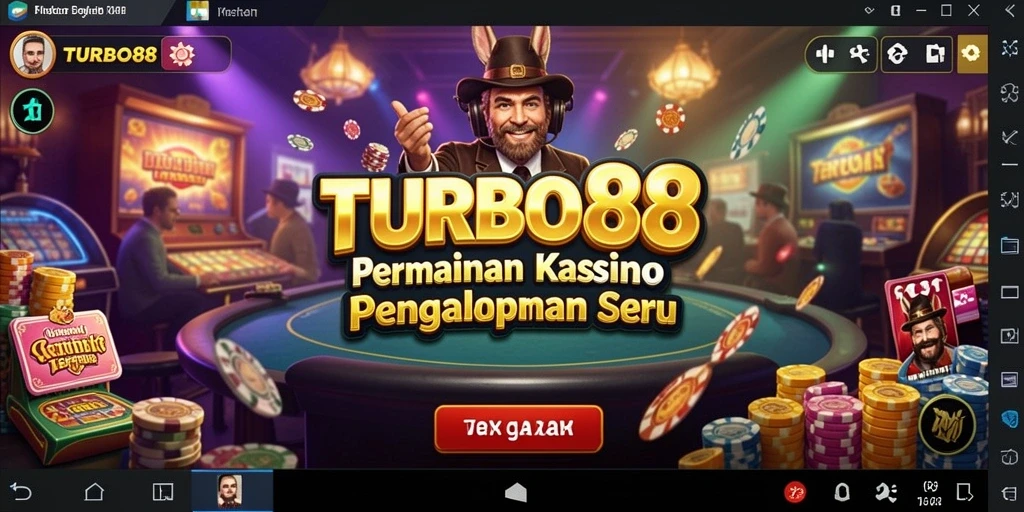 Screenshot TURBO88 menunjukkan suasana kasino yang mengasyikkan dan menggugah semangat.