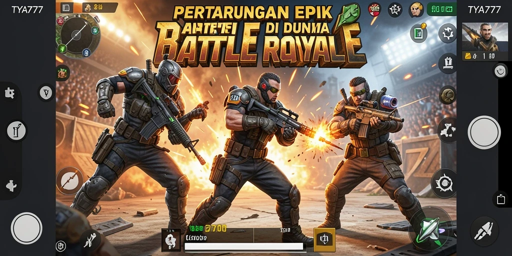 Tampilan gameplay seru dalam TYA777 saat pemain bertarung di arena Battle Royale.